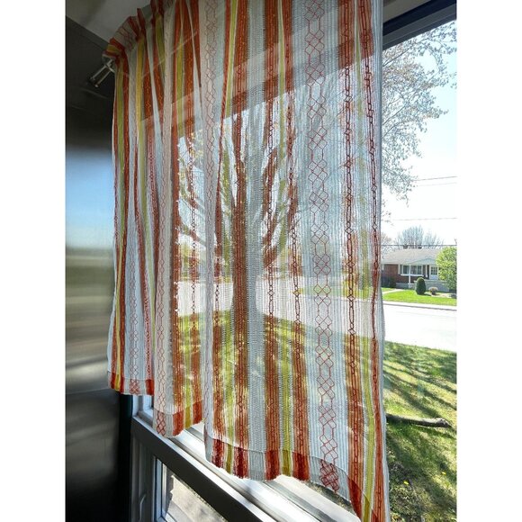 Vintage 70s curtains,  yellow/orange groovy stripes, net woven single panel - Picture 3 of 9